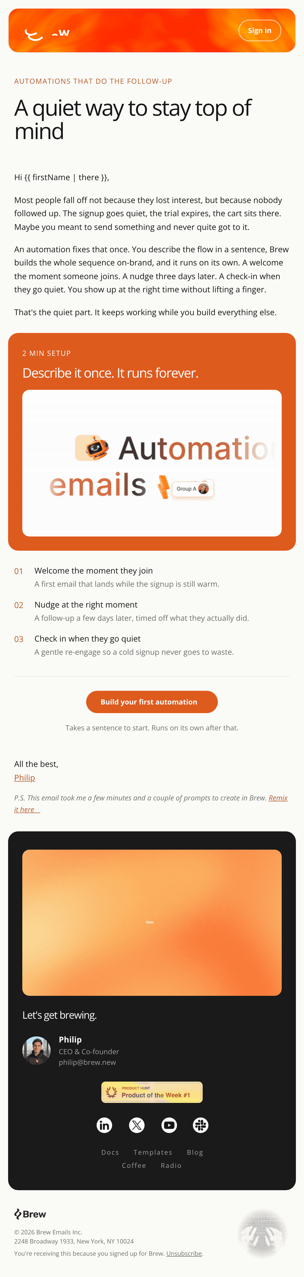 A quiet way to stay top of mind email design