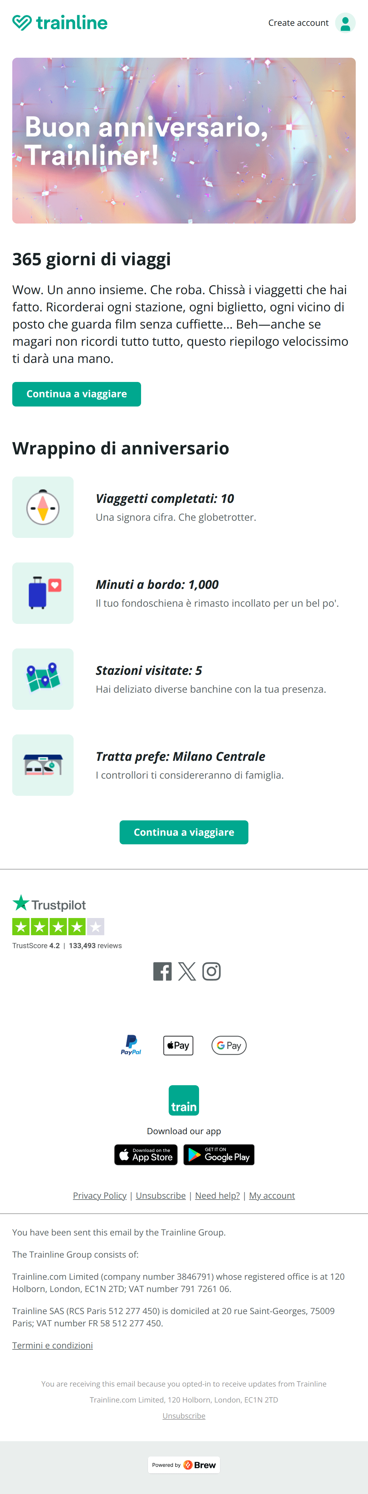 anniversary design by Trainline